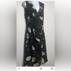 MaxMara Black and Cream Floral Midi Dress